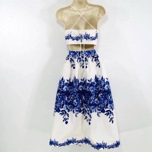 NEW Antonio Melani Cut Out Top Midi Dress Sz S Blue Porcelain Fairy Whimsy - Picture 9 of 16